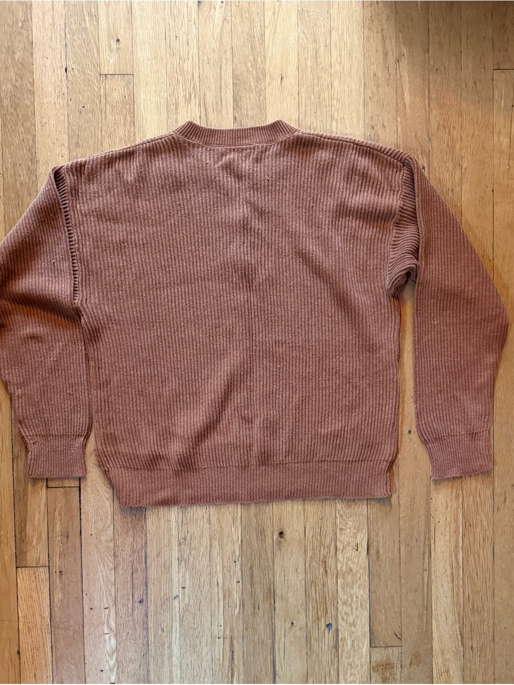 Button Henley Ribbed Sweater in Rust - Picture 4 of 4